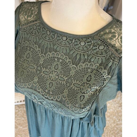 Rewind Women's Size 1X Sage Green Crochet Babydoll Blouse #0324 - Picture 5 of 8
